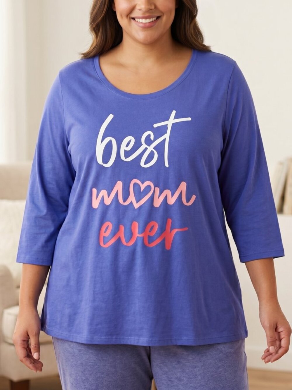 NWT Avenue Body Cornflower Blue "Best Mom Ever" Half Sleeve Sleep Shirt | 3X/4X
